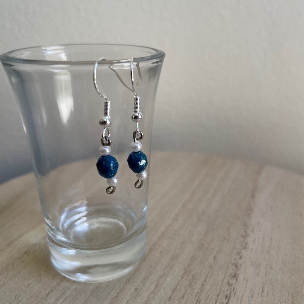 White Aqua Beaded Earrings